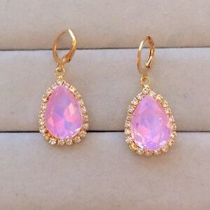 Lavender Purple Opal Aurora Borealis + Gold Crystal Halo Drop Earrings